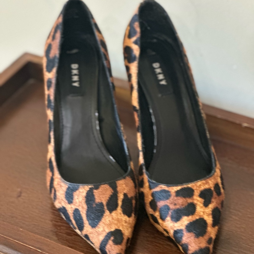 DKNY Animal Print Heels - Black and Brown